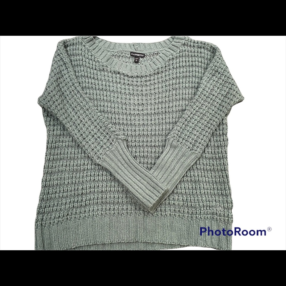 Express Women’s Open Stitch Crochet Long Sleeve Sage Green Sweater Size XS